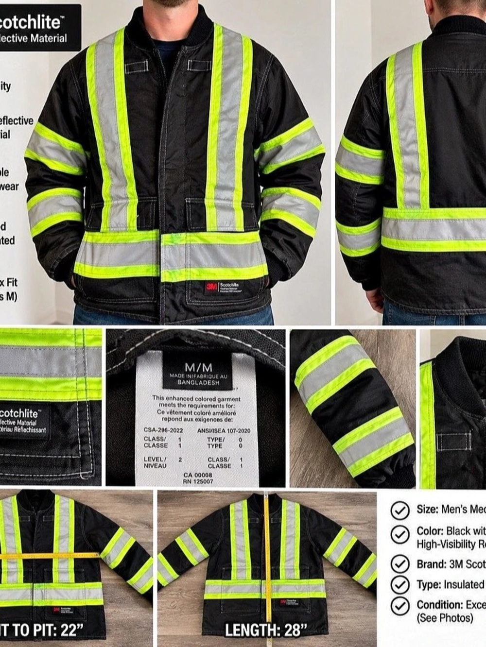 3M Scotchlite Insulated Work Jacket Reflective Work Jacket Size Medium Like New
